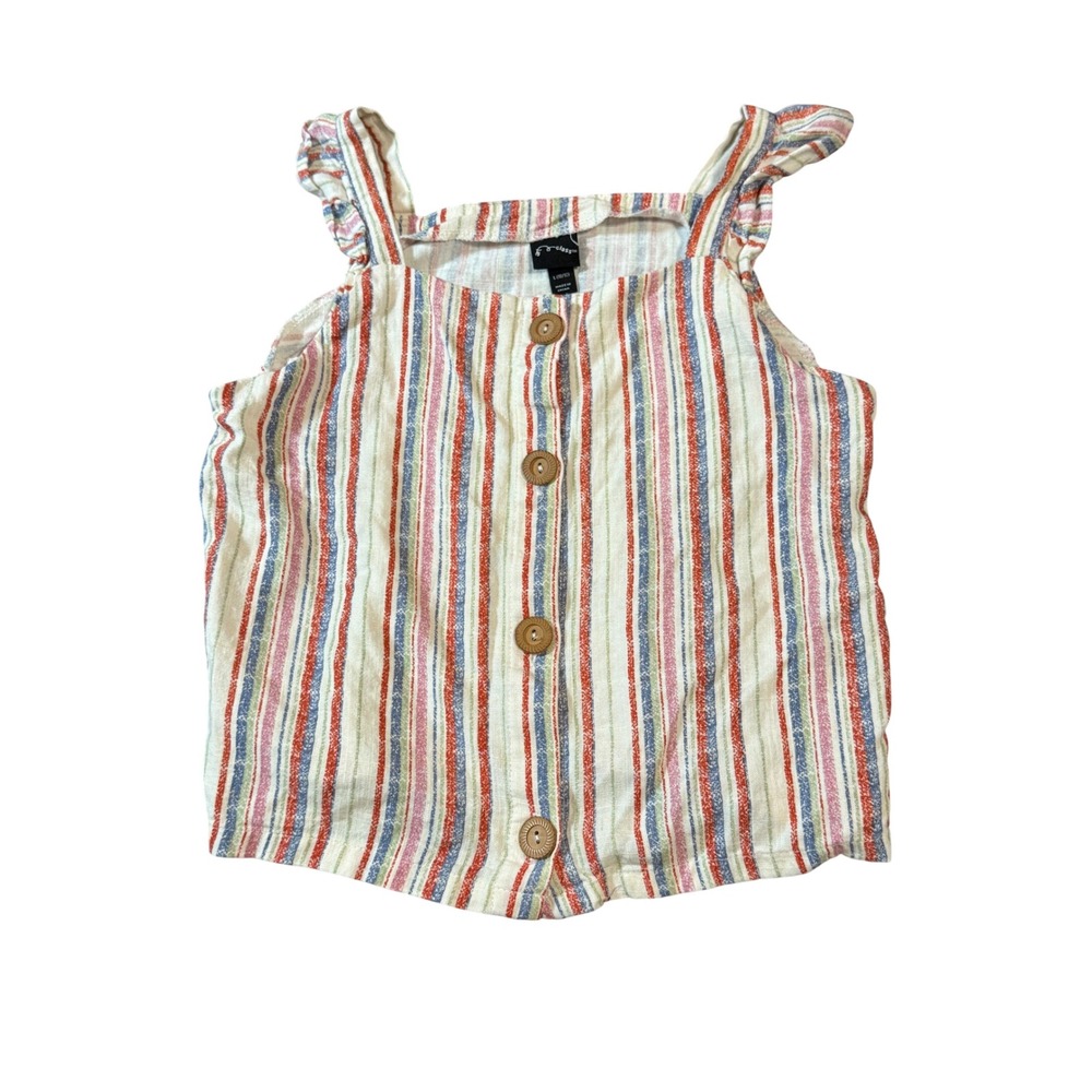 Art Class Size Large 10-12 Blouse‎ Short Sleeveless Stripes Ruffle Buttons